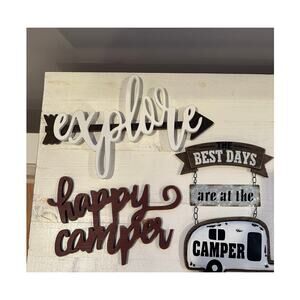 Set Of 3 Wooden Camping Decor Wall Signs